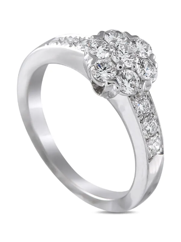 Van Cleef Arpels 18K White Gold Fleurette Diamond Ring Silver