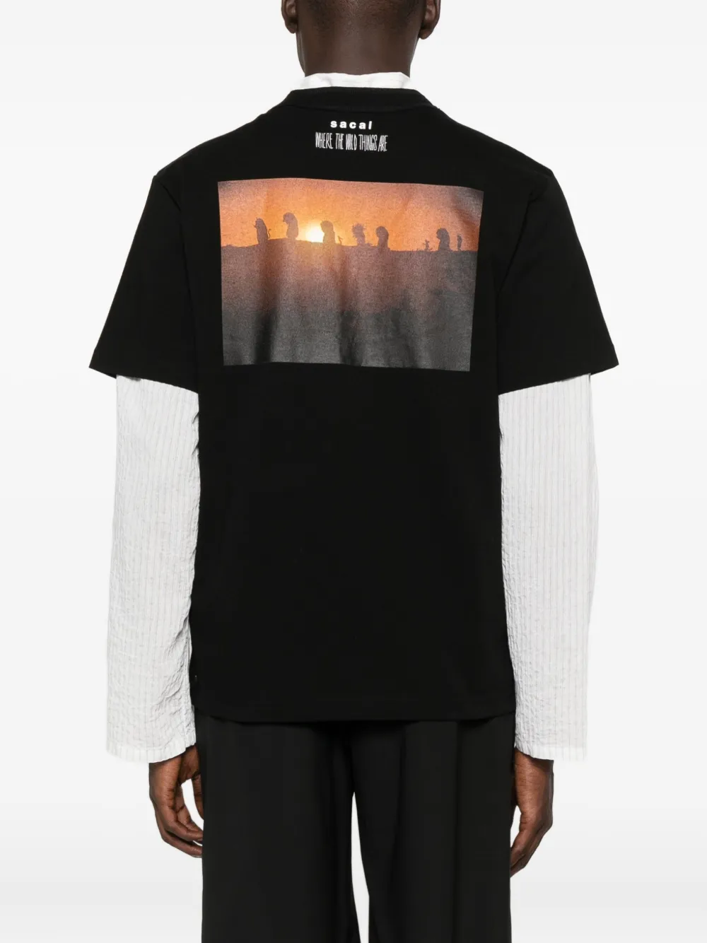 sacai T-shirt met grafische print Zwart