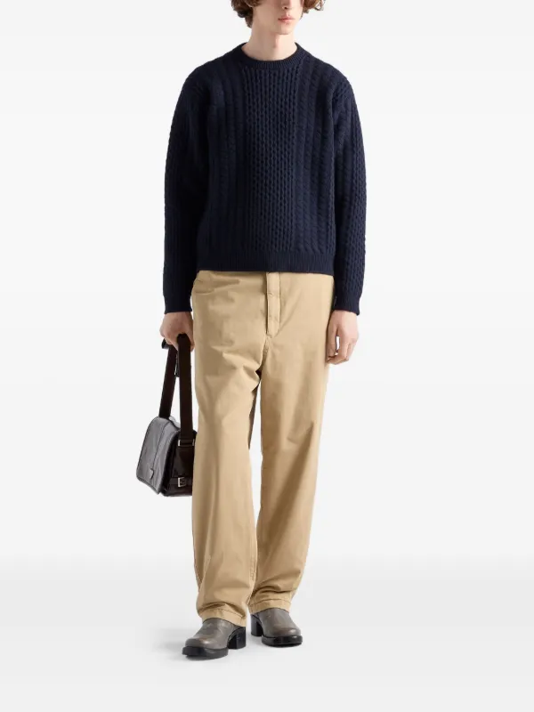 Prada triangle-logo Cotton Trousers | Neutrals | FARFETCH
