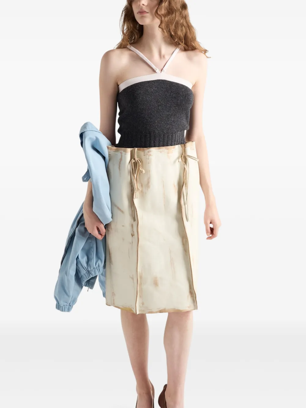 Prada Verstelbare ribgebreide top Grijs