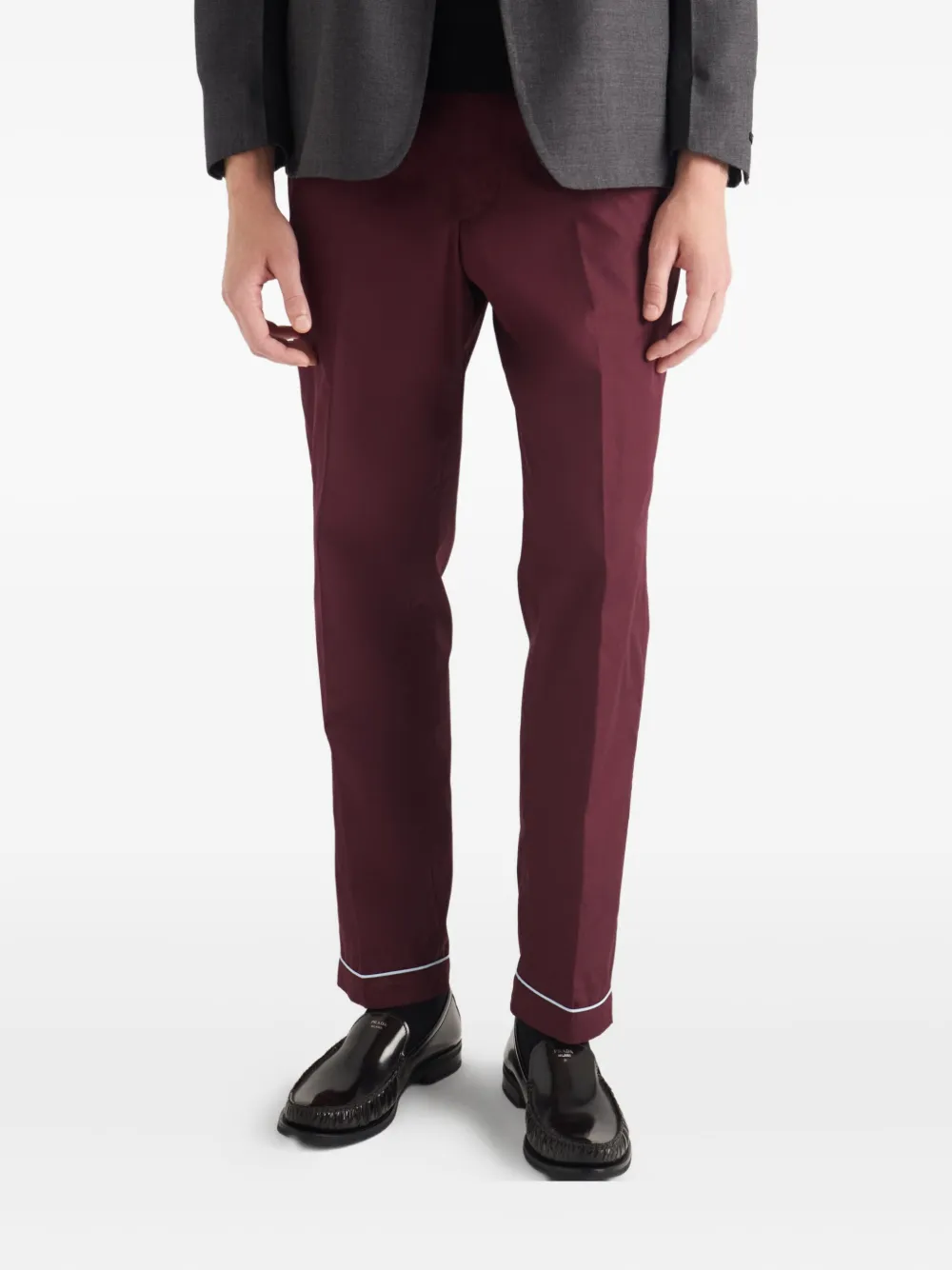 Prada piped-trim cotton trousers Rood