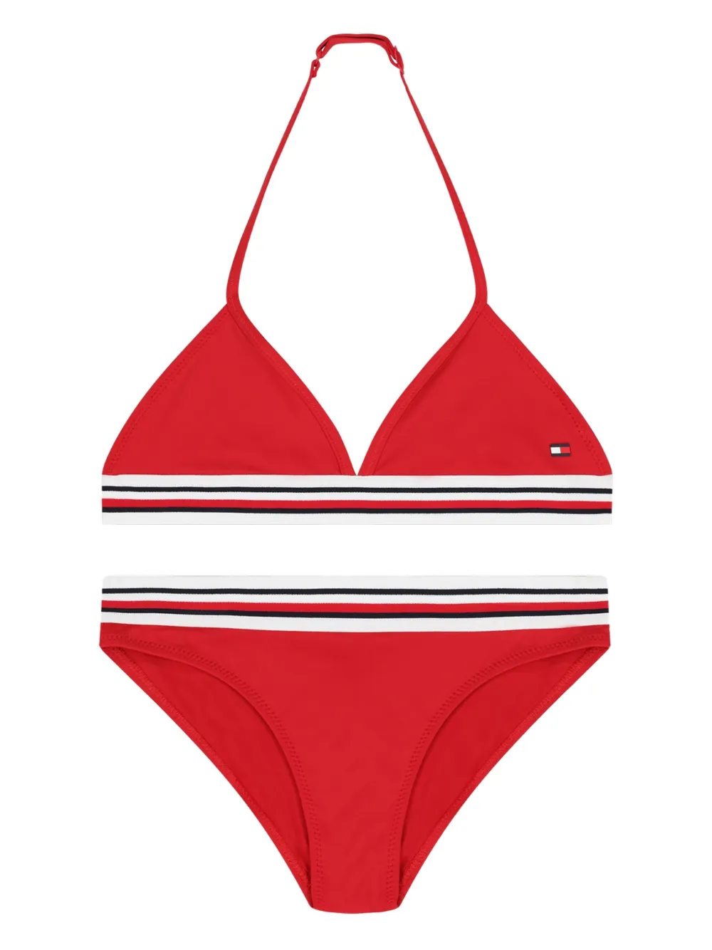 Tommy Hilfiger Junior Stripe-detail Logo-embroidered Bikini In Red