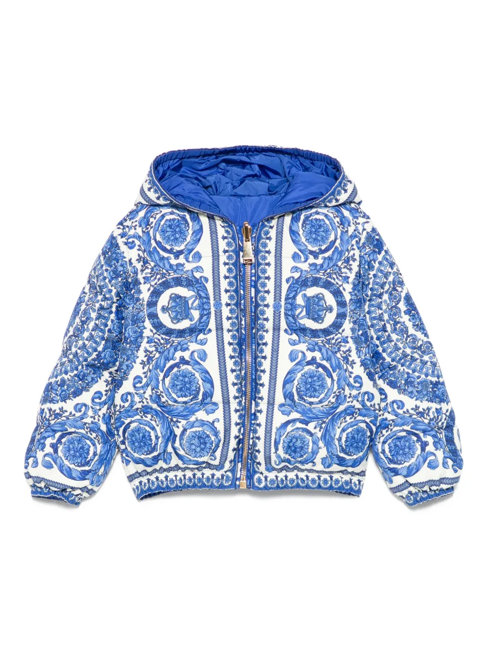 Versace Kids baroque-print hooded jacket Beige