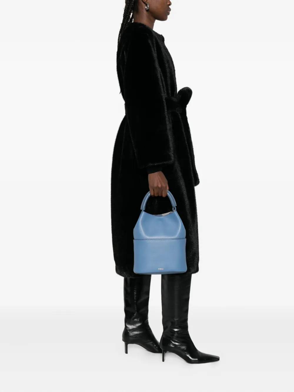 Furla Sfera kleine leren bucket-tas met handgreep Blauw