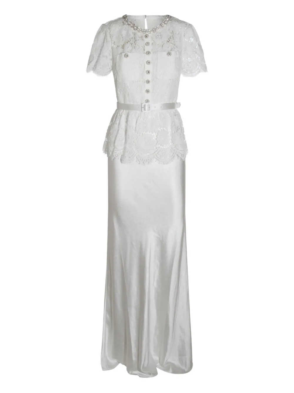 Self-Portrait embellished peplum lace maxi dress Wit