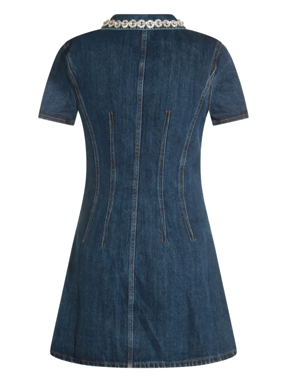 Self-Portrait embellished-pocket denim mini dress - Blauw