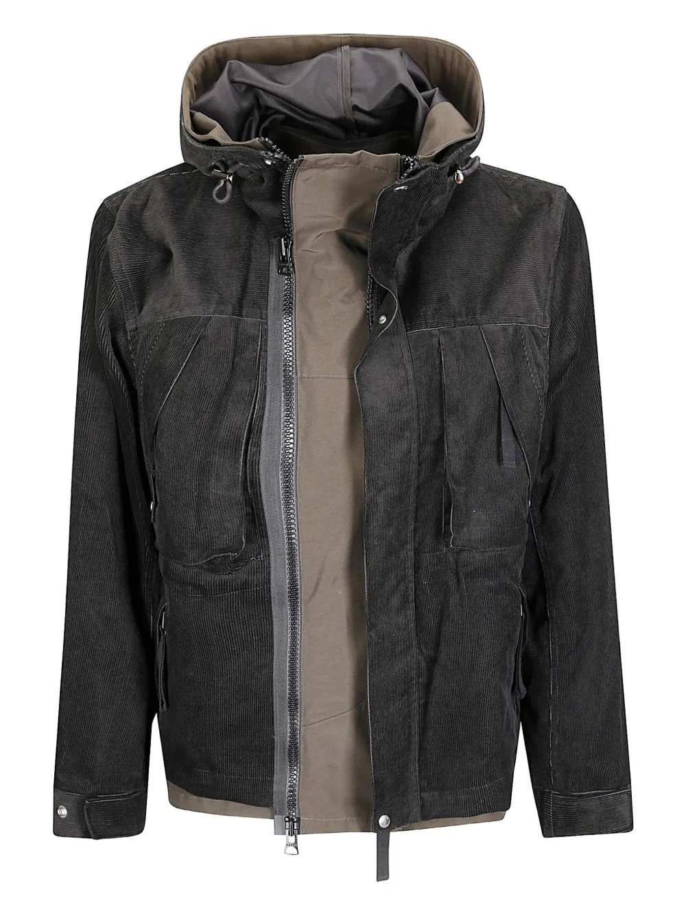 Sacai corduroy hooded blouson Zwart