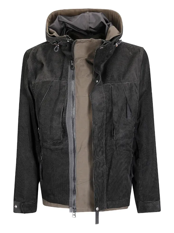 sacai Aライン　ミリタリーフーデッドジャケット 1723 コットン　麻 Sacai コーデュロイ フーデッドジャケット | ブラック | FARFETCH JP