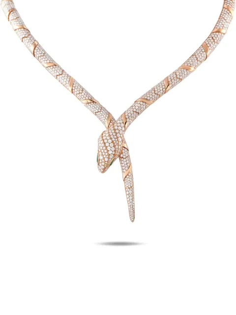 Bvlgari Pre-Owned 18K rose gold Serpenti diamond emerald snake necklace