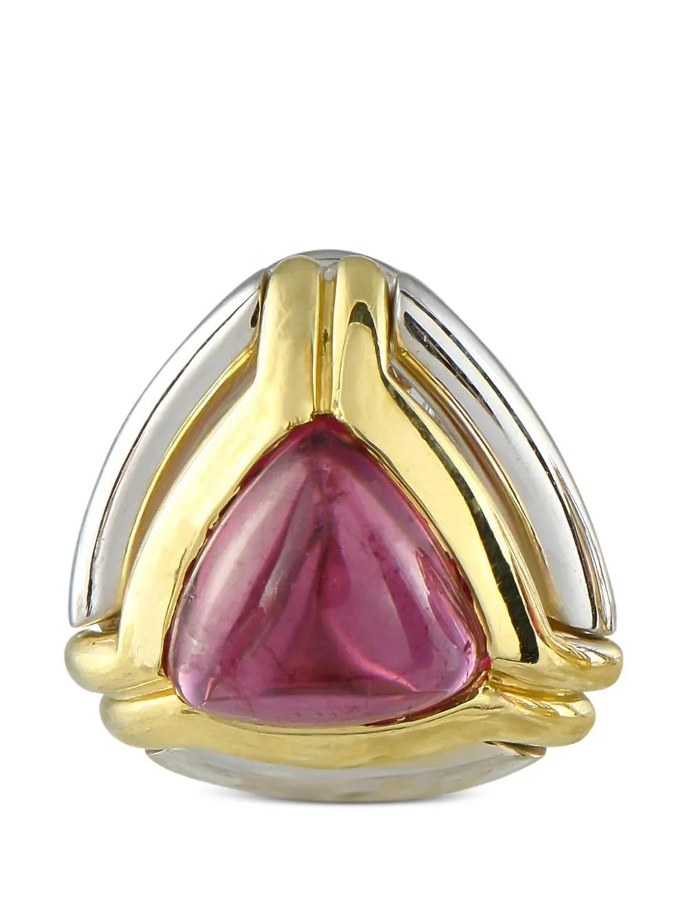 Pre-owned Hstern 18k Yellow Gold Tourmaline Triangular Earrings In Silver