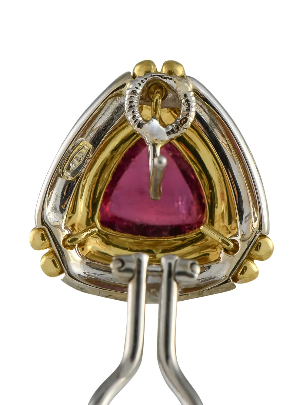 Pre-owned Hstern 18k Yellow Gold Tourmaline Triangular Earrings In Silver