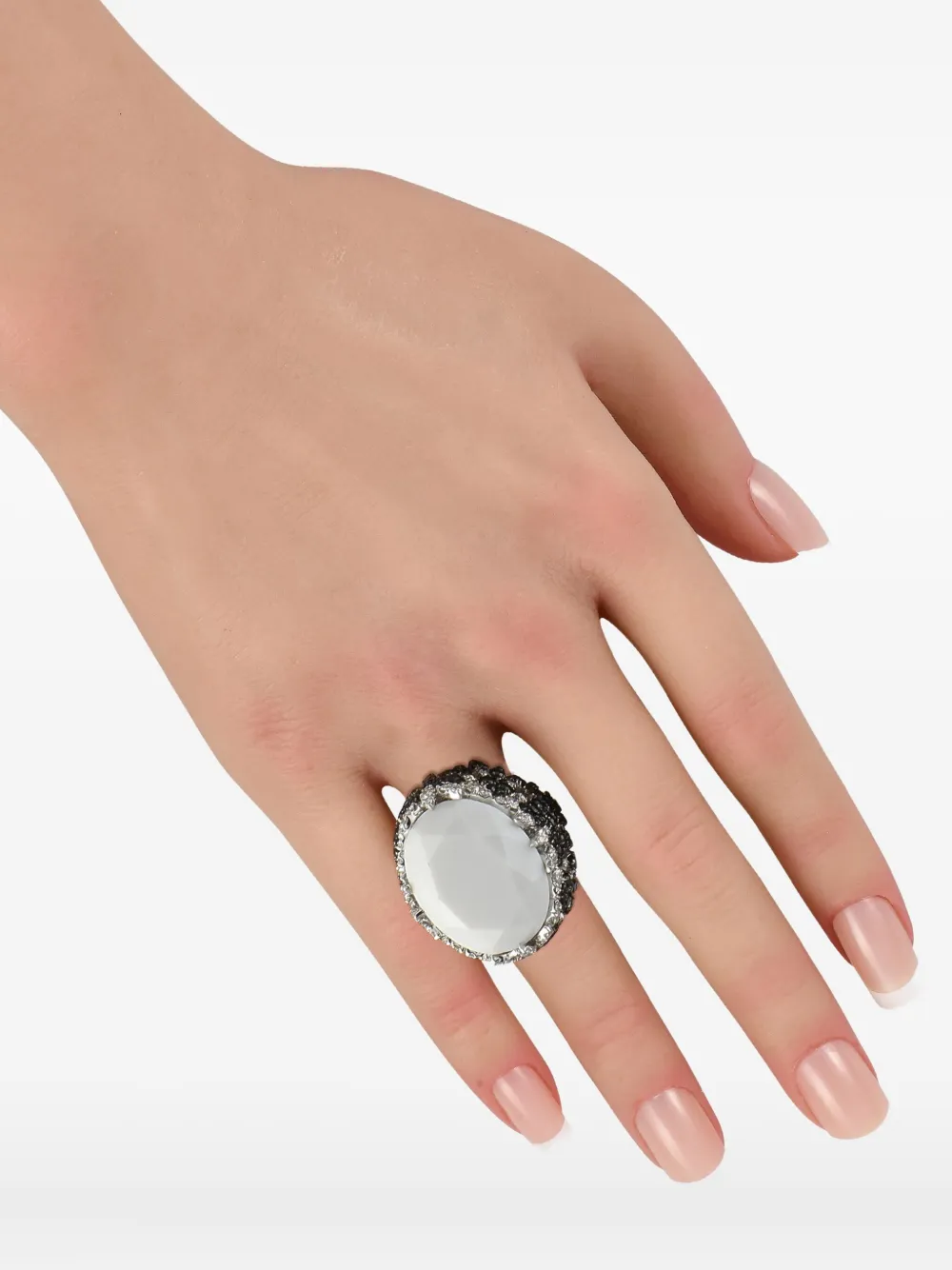 Pre-owned Pasquale Bruni 18k White Gold Diamond And Agate Ring In Silver