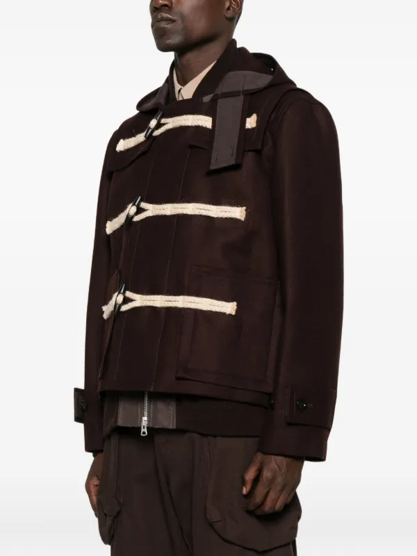 sacai Aライン　ミリタリーフーデッドジャケット 1723 コットン　麻 Sacai フーデッド ジャケット | ブラウン | FARFETCH JP
