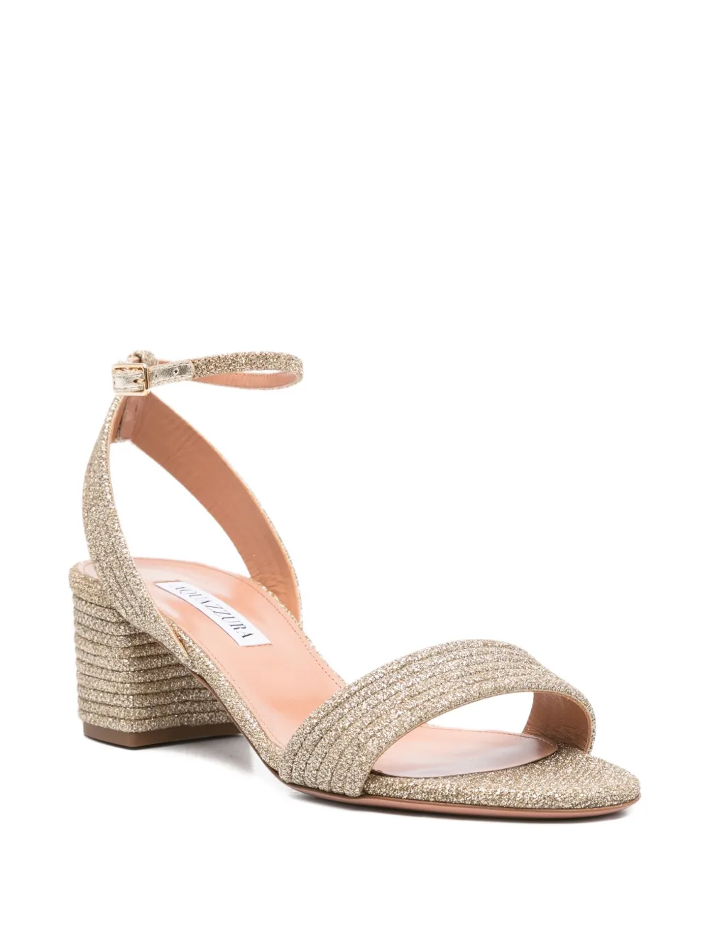 Aquazzura 55mm Sundance Glitter-fabric Block-heel Sandals In Gold