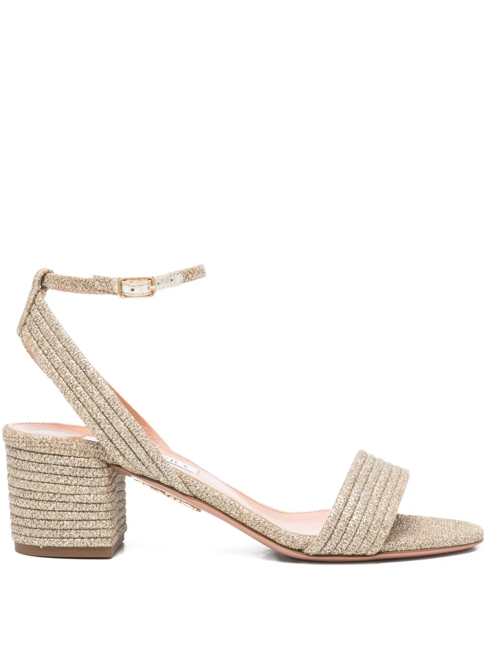 Aquazzura 55mm Sundance glitter-fabric block-heel sandals Gold