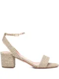 Aquazzura 55mm Sundance glitter-fabric block-heel sandals - Gold