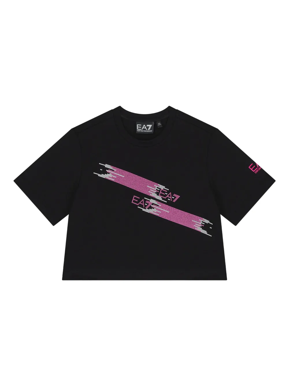 Emporio Ar i Kids logo-detail rhinestone T-shirt Zwart