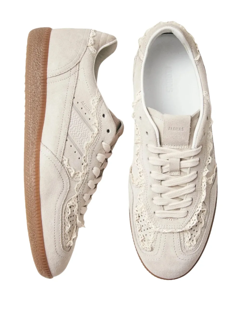 Alohas Lace-trimmed Leather Sneakers In Neutral