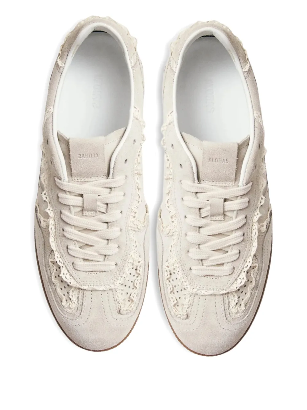 Alohas Lace-trimmed Leather Sneakers In Neutral