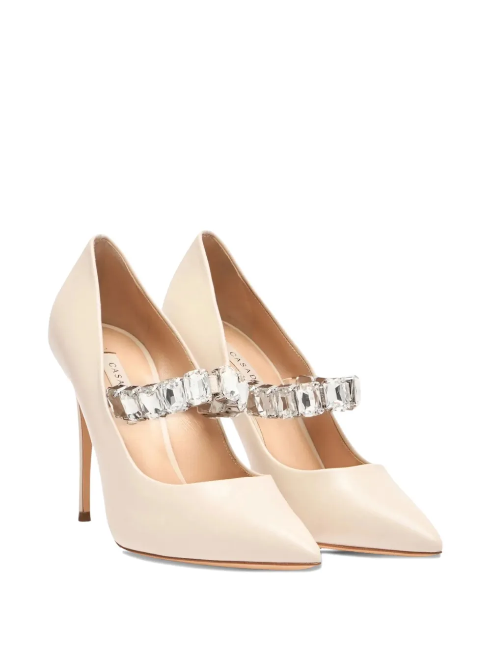 Casadei 100mm Julia Minorca Crystal-embellished Pointed-toe Pumps In White
