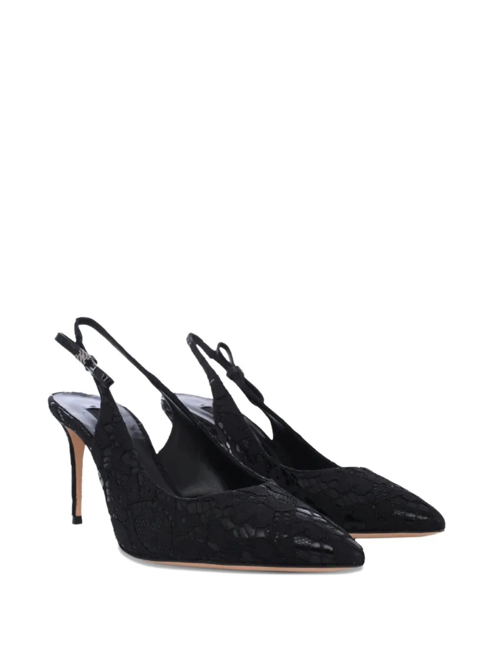Casadei Chanel Liber Tiff Lace Slingback Pumps In Black