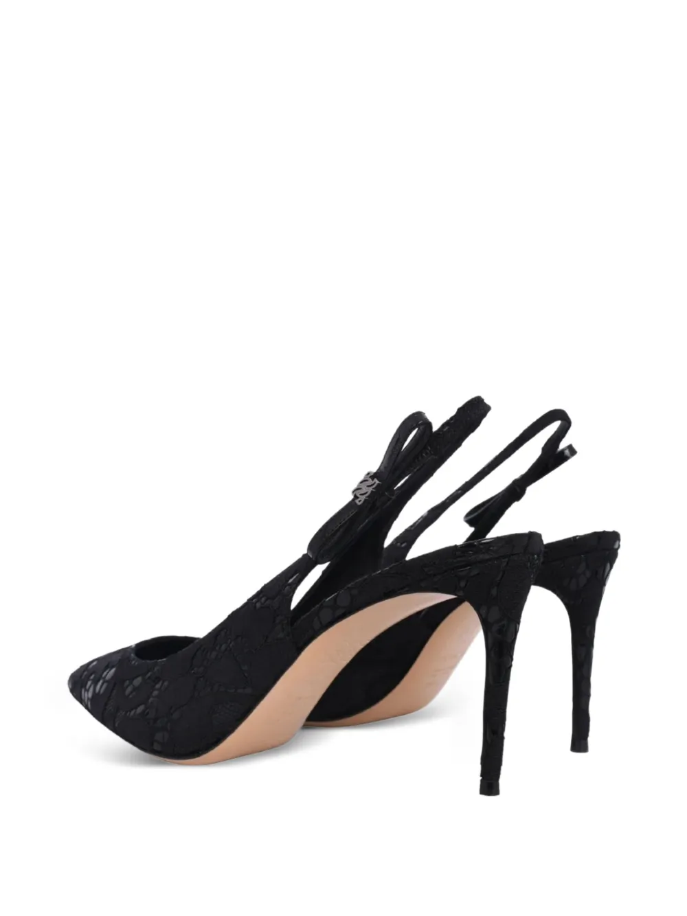 Casadei Chanel Liber Tiff slingback pumps met kant Zwart