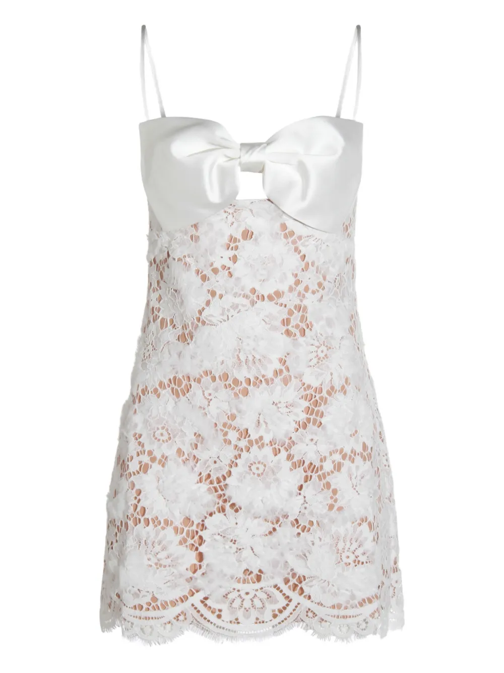 Self-Portrait satin-bow lace dress - Wit