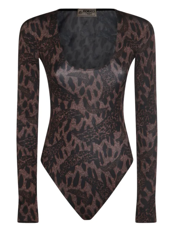 Fiorucci Body Manga Larga Con Animal Print Marrón FARFETCH DO