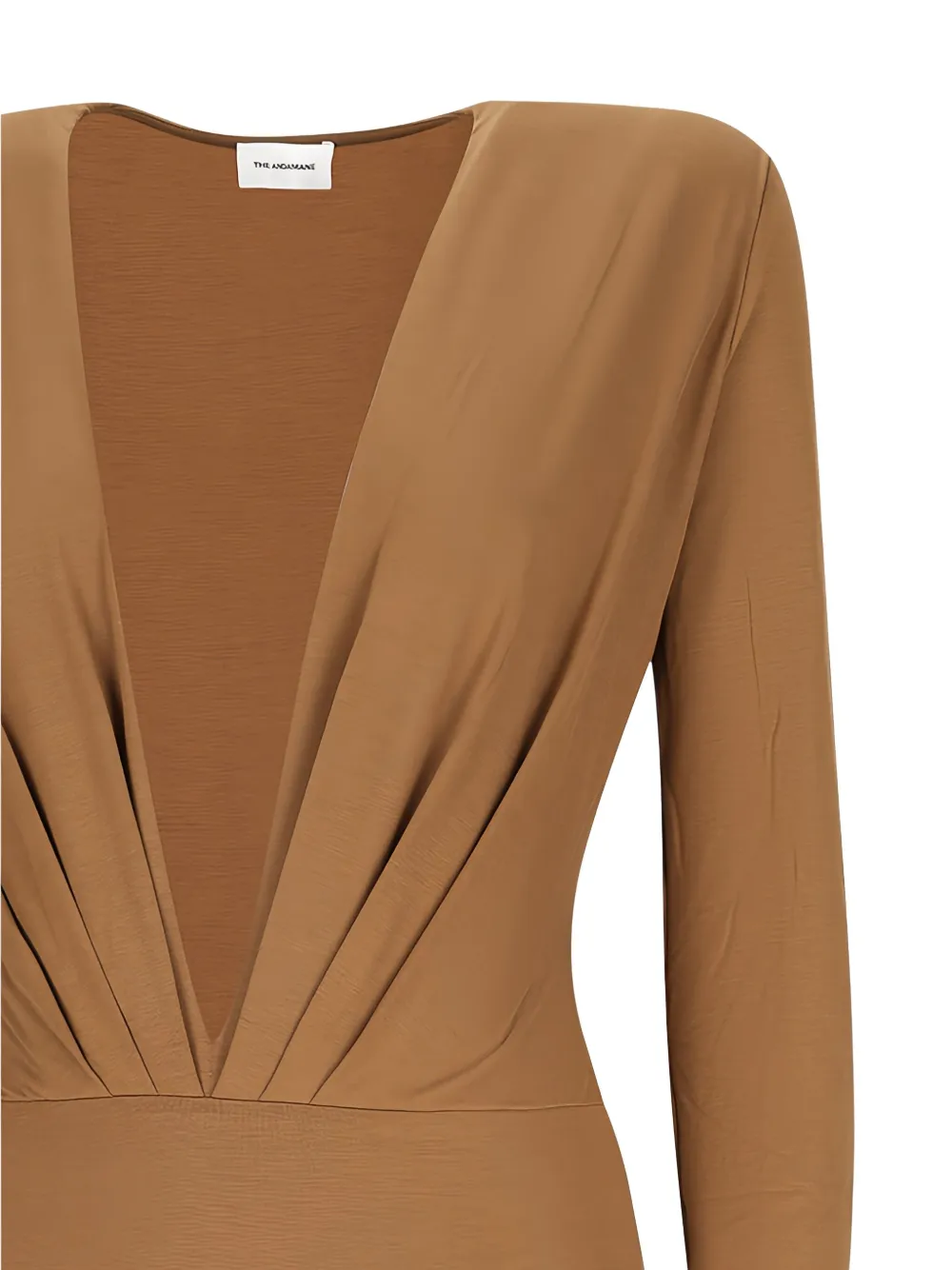 The Andamane Zelda Plunging-neckline Long-sleeve Bodysuit In Brown