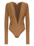 THE ANDAMANE Zelda plunging-neckline long-sleeve bodysuit - Brown