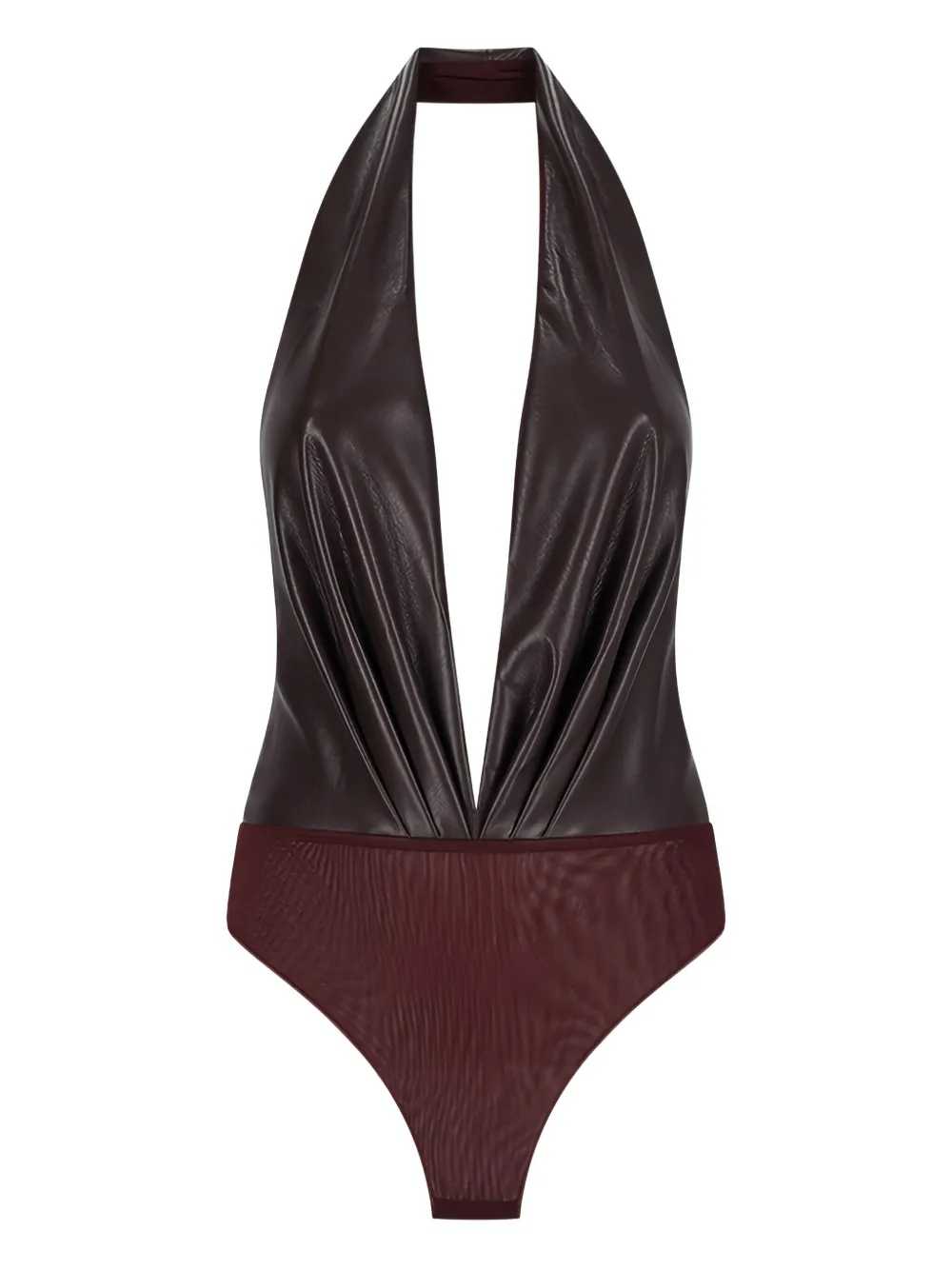 THE ANDAMANE Zendaya halter-neck draped bodysuit Bruin