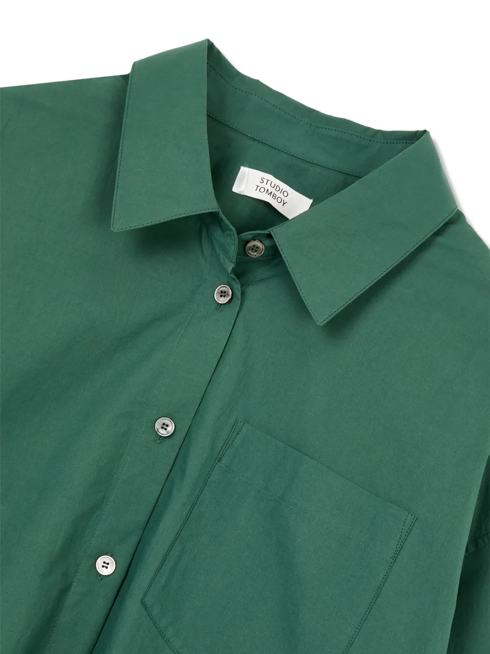  Tomboy Patch-pocket Buttoned-sleeve Shirt - Green 