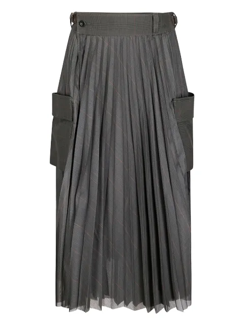 sacai Glen pleated check pocket midi skirt