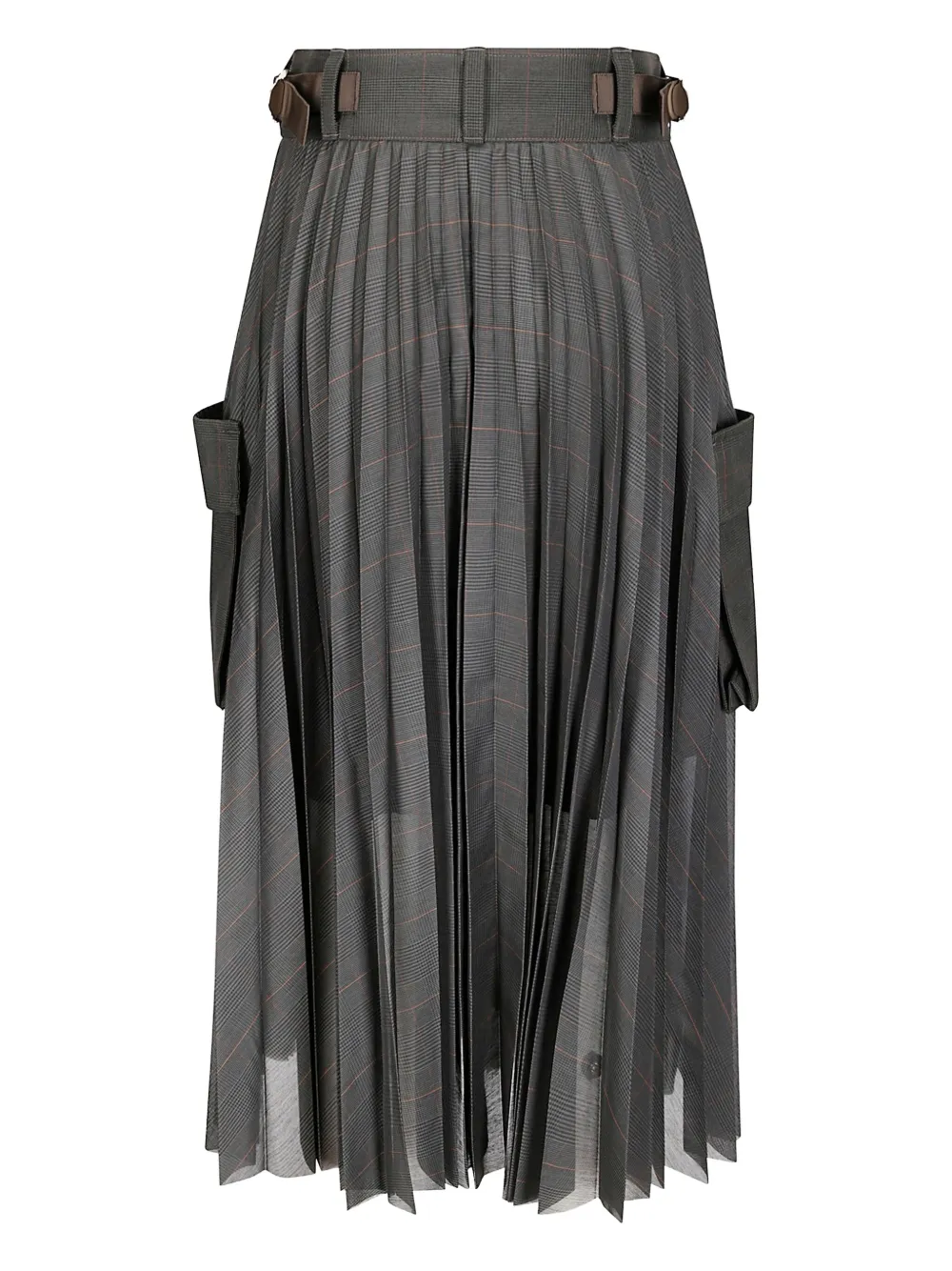 Sacai Glen pleated check pocket midi skirt - Grijs