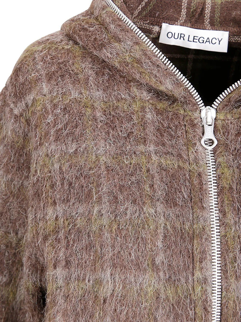 Our Legacy Check-pattern Hooded Zip-up Jacket In Brown