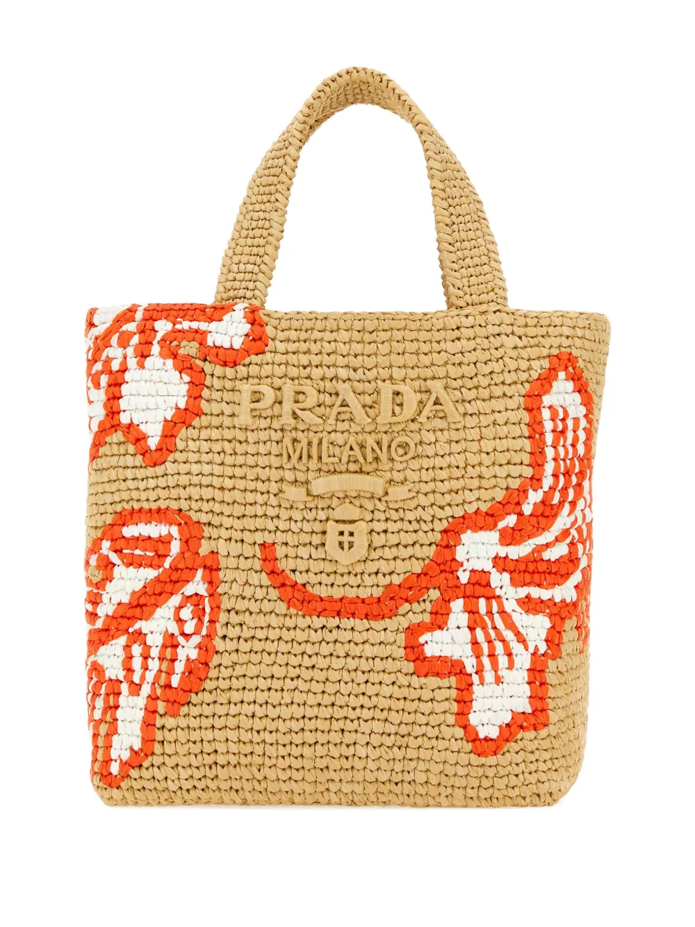 Prada raffia floral tote bag Beige