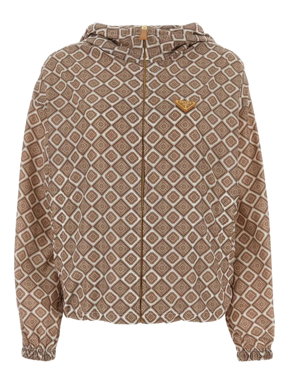 Prada geometric-print hooded jacket Beige