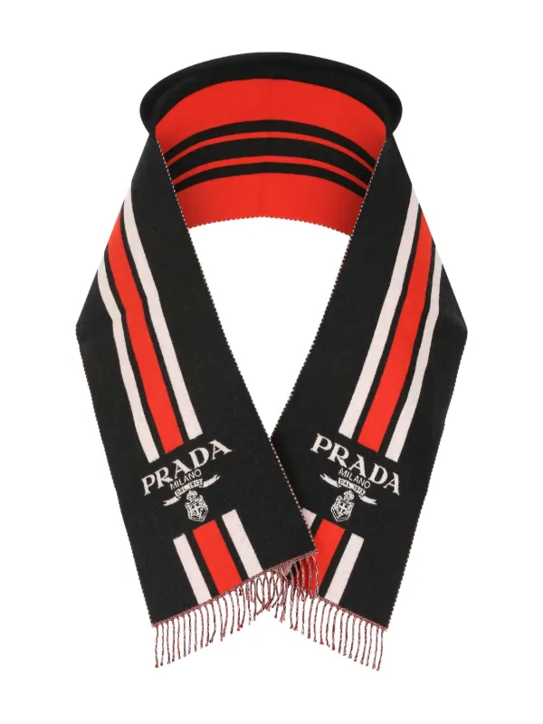 Prada ストライプ ロゴ スカーフ | ブラック | FARFETCH JP