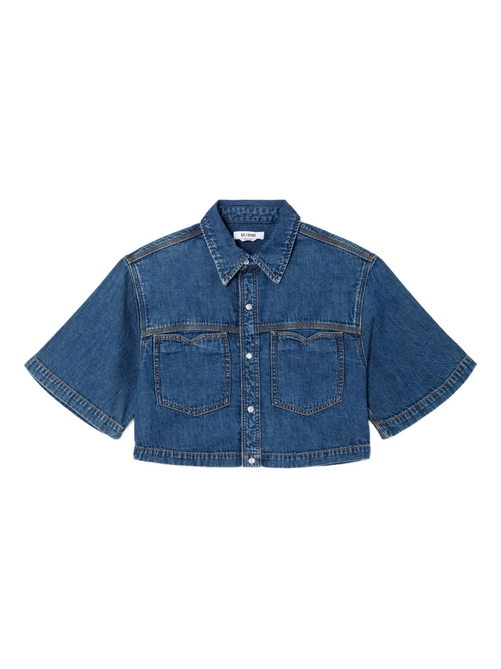 RE DONE short-sleeve pocket crop shirt Blauw