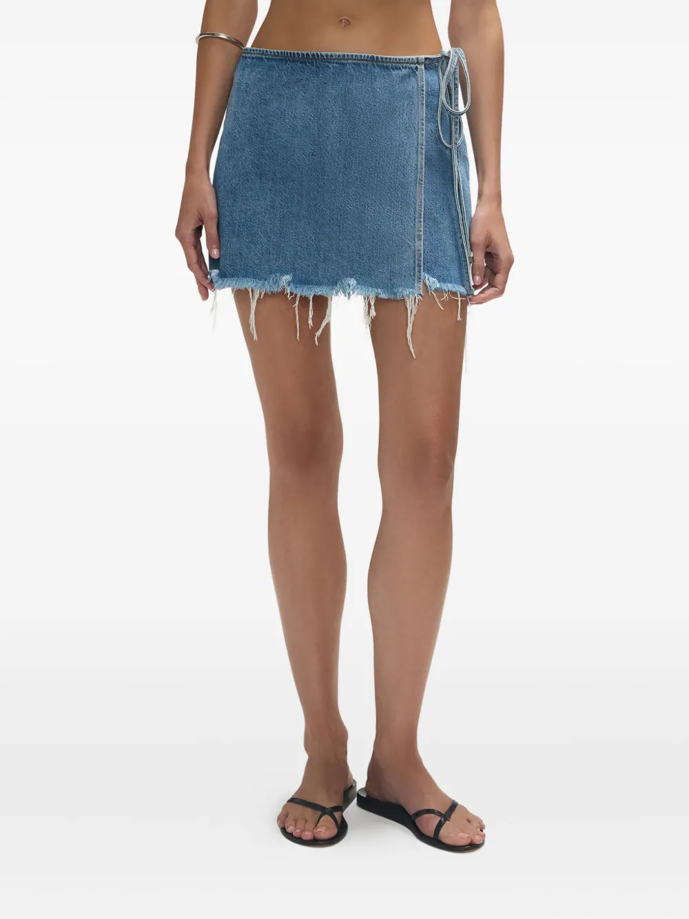 RE/DONE The Beach frayed wrap mini skirt - Blauw