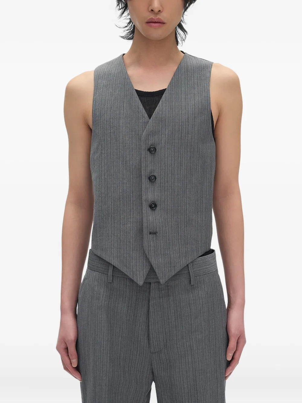 Ann Demeulemeester pinstripe-pattern waistcoat - 083 GREY Ann Demeulemeester pinstripe-pattern waistcoat - 083 GREY