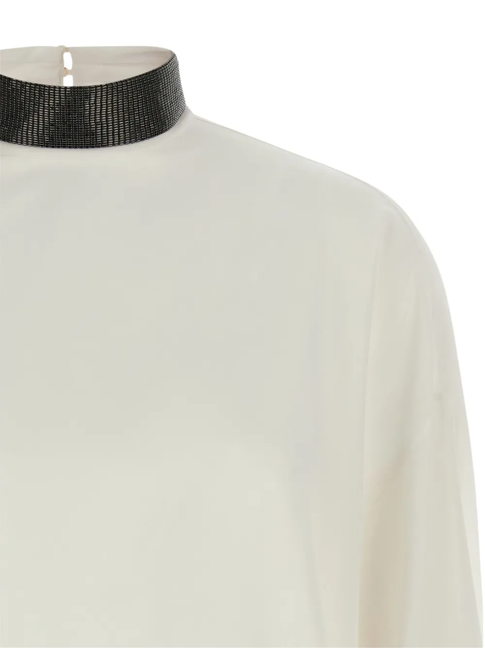 Brunello Cucinelli high-neck embellished blouse Beige