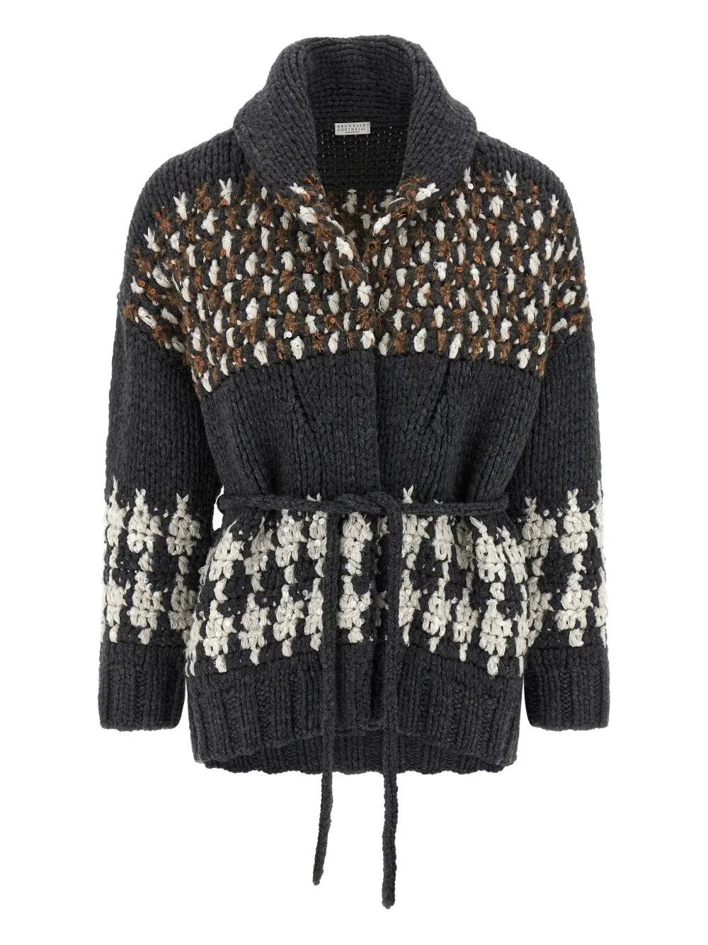 Brunello Cucinelli sequin-embellished belted cardigan Grijs