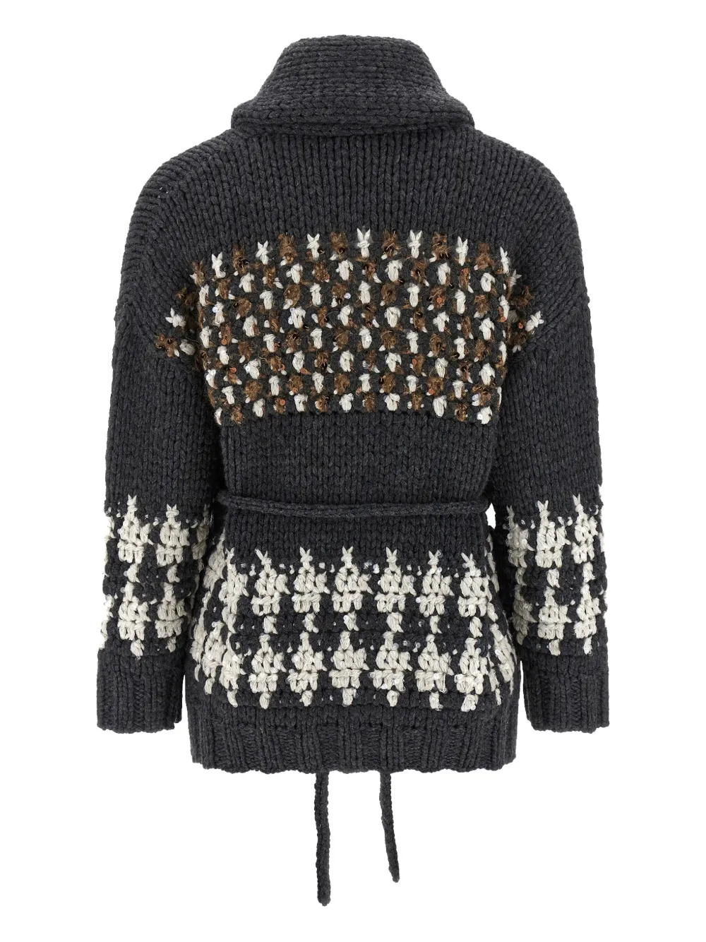Brunello Cucinelli sequin-embellished belted cardigan Grijs