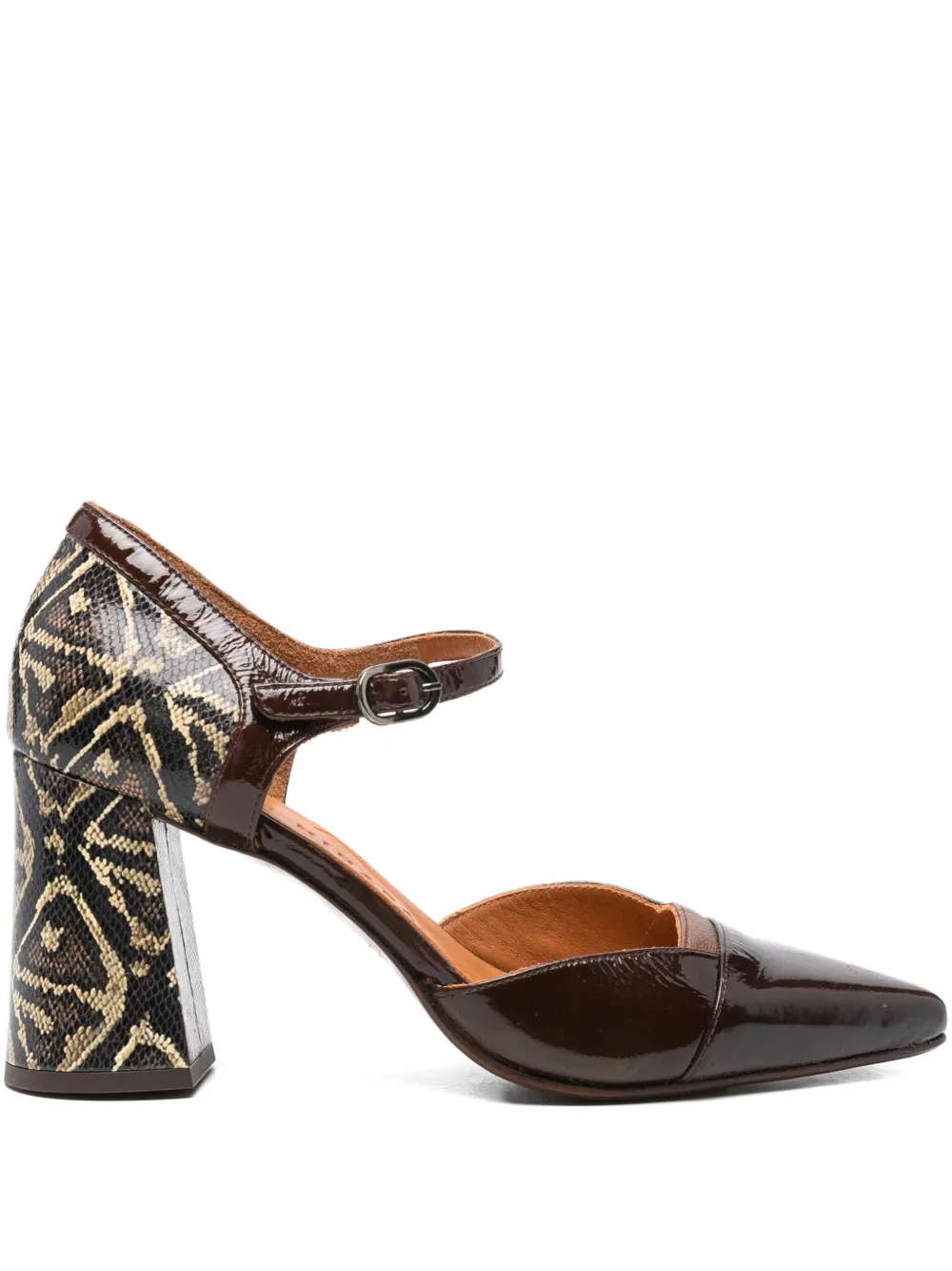 Chie Mihara 75mm patterned-block heel pumps Brown