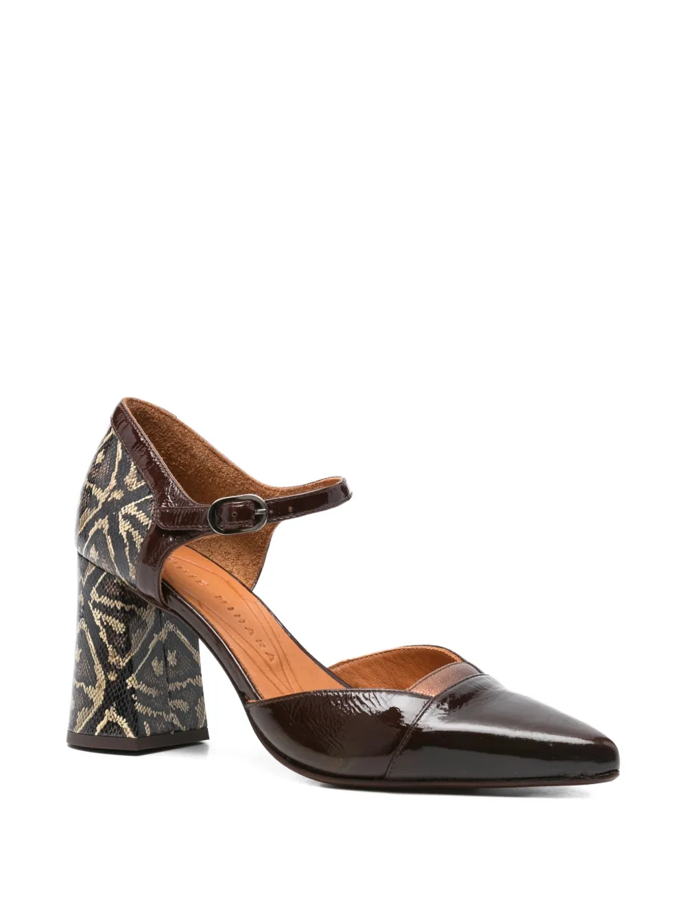 Chie Mihara 75mm patterned-block heel pumps Brown