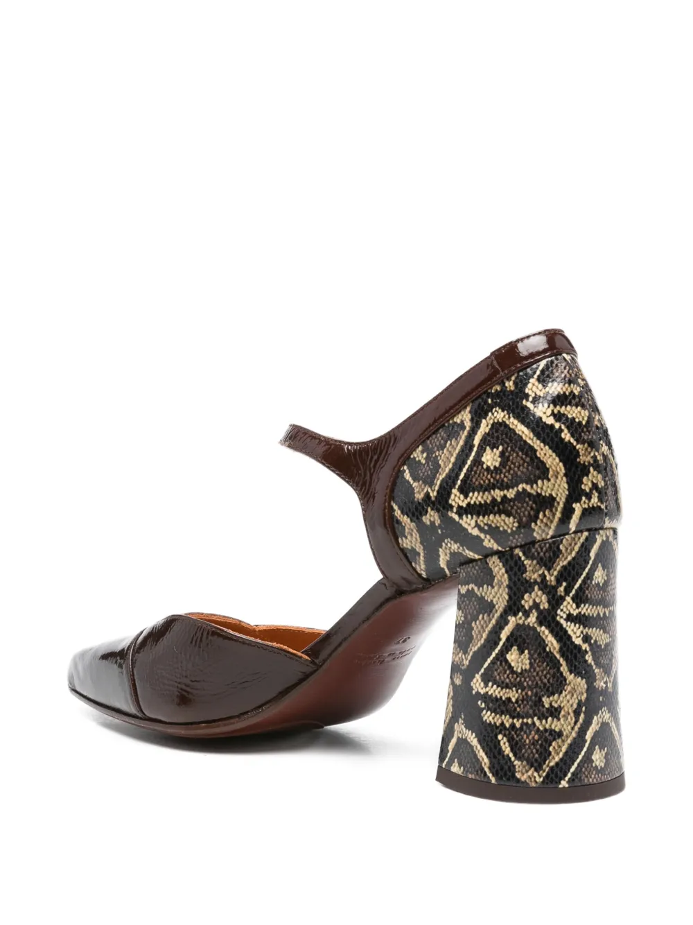 Chie Mihara 75mm patterned-block heel pumps Brown