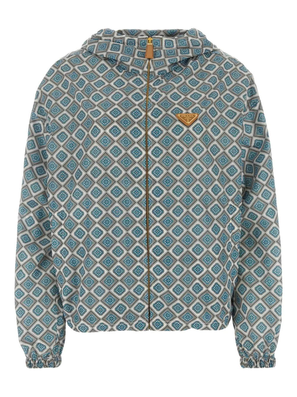Prada geometric-print hooded jacket Blauw