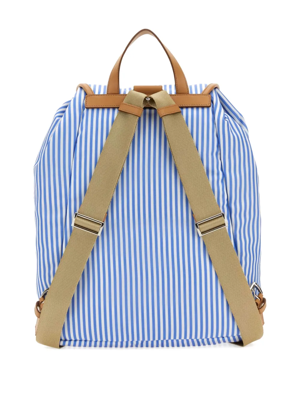 Prada striped-pattern leather-trimmed backpack Blauw