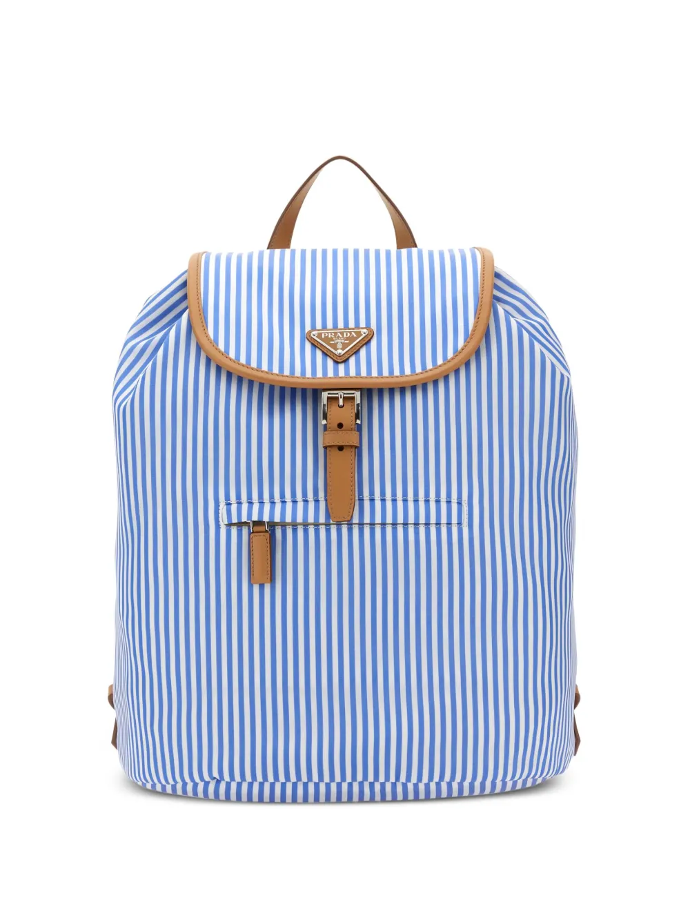 Prada striped-pattern leather-trimmed backpack Blauw